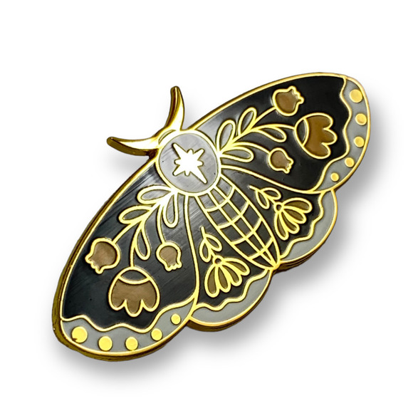 Large gold enamel tulip sacred star moth pin - Picture 3 of 9